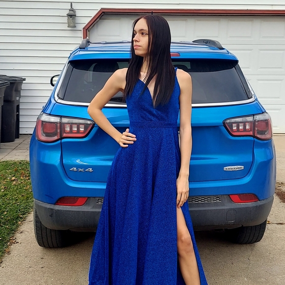 Glitter Blue Prom Dress - Picture 7 of 8